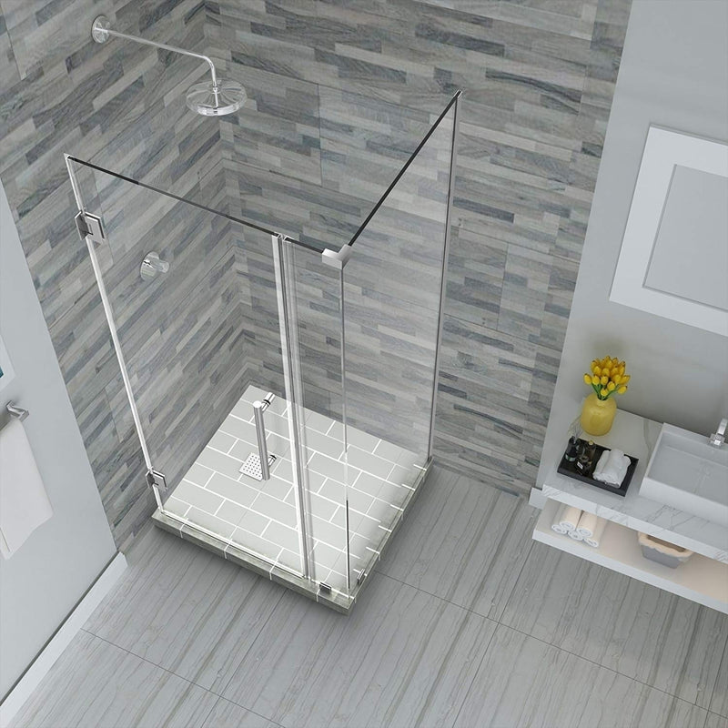 Aston Bromley 34.25 in. to 35.25 in. x 32.375 in. x 72 in. Frameless Corner Hinged Shower Enclosure in Chrome 2