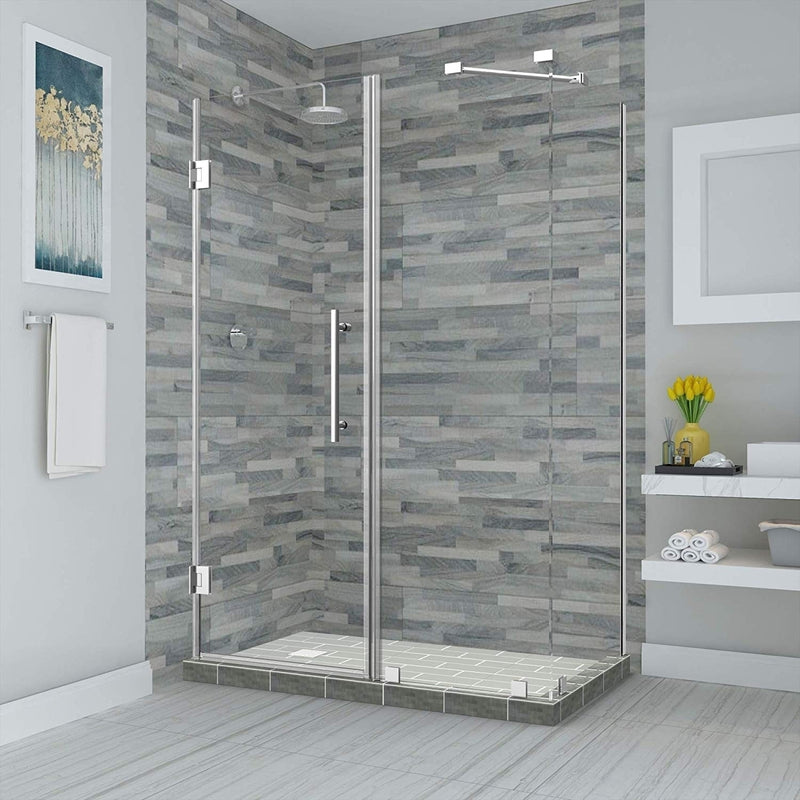 Aston Bromley 35.25 in. to 36.25 in. x 30.375 in. x 72 in. Frameless Corner Hinged Shower Enclosure in Chrome