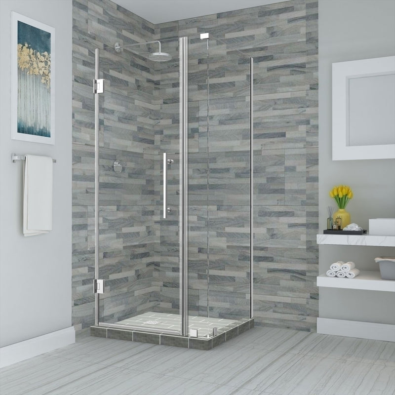 Aston Bromley 38.25 in. to 39.25 in. x 32.375 in. x 72 in. Frameless Corner Hinged Shower Enclosure in Chrome