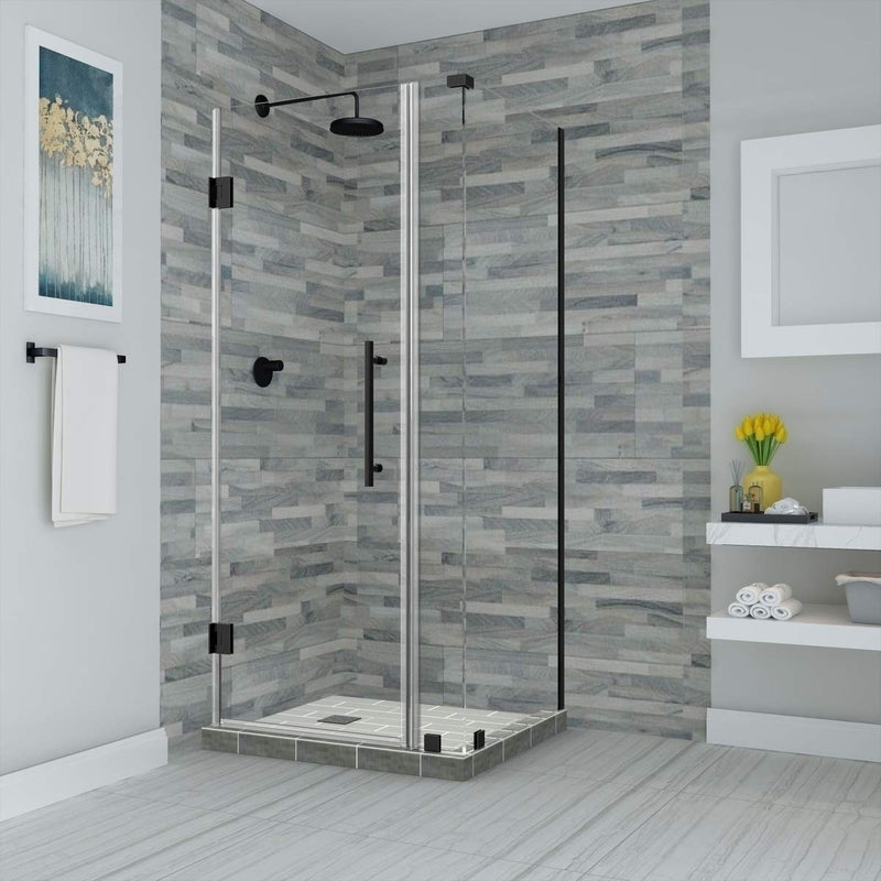 Aston Bromley 36.25 in. to 37.25 in. x 32.375 in. x 72 in. Frameless Corner Hinged Shower Enclosure in Oil Rubbed Bronze