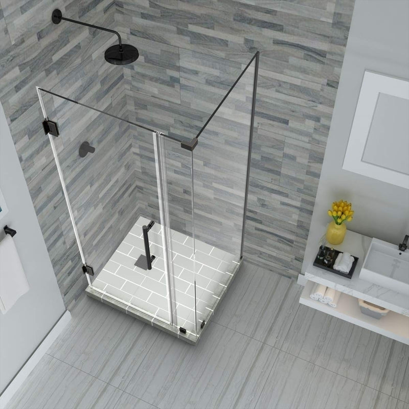 Aston Bromley 36.25 in. to 37.25 in. x 32.375 in. x 72 in. Frameless Corner Hinged Shower Enclosure in Oil Rubbed Bronze 5