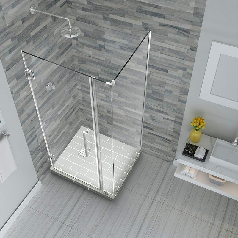 Aston Bromley 34.25 in. to 35.25 in. x 32.375 in. x 72 in. Frameless Corner Hinged Shower Enclosure in Stainless Steel 2
