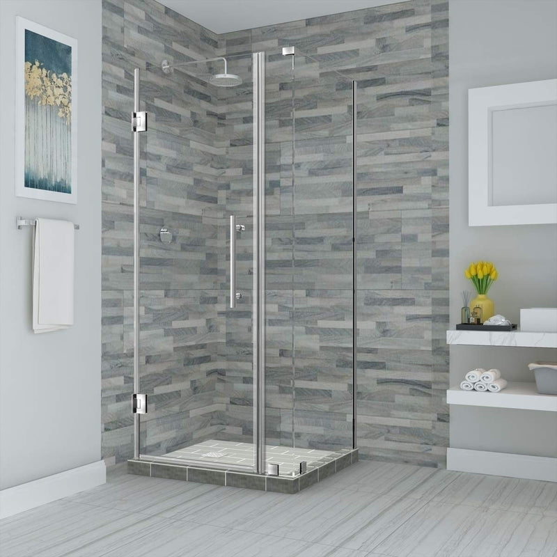 Aston Bromley 40.25 in. to 41.25 in. x 30.375 in. x 72 in. Frameless Corner Hinged Shower Enclosure in Stainless Steel