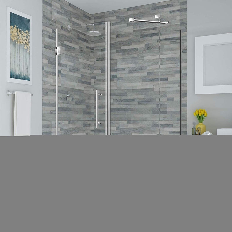 Aston Bromley 59.25 in. to 60.25 in. x 32.375 in. x 72 in. Frameless Corner Hinged Shower Enclosure in Stainless Steel