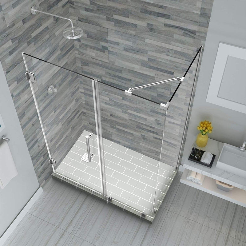 Aston Bromley 60.25 in. to 61.25 in. x 38.375 in. x 72 in. Frameless Corner Hinged Shower Enclosure in Stainless Steel 6