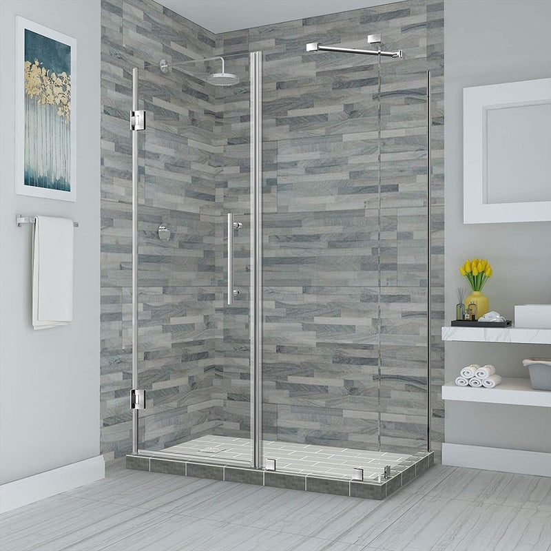 Aston Bromley 75.25 in. to 76.25 in. x 34.375 in. x 72 in. Frameless Corner Hinged Shower Enclosure in Stainless Steel
