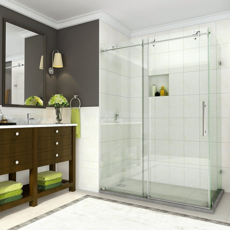 Aston Coraline 56 in. to 60 in. x 33.875 in. x 76 in. Frameless Sliding Shower Enclosure in Stainless Steel