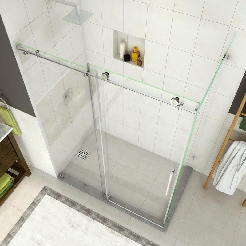 Aston Coraline 56 in. to 60 in. x 33.875 in. x 76 in. Frameless Sliding Shower Enclosure in Stainless Steel 2