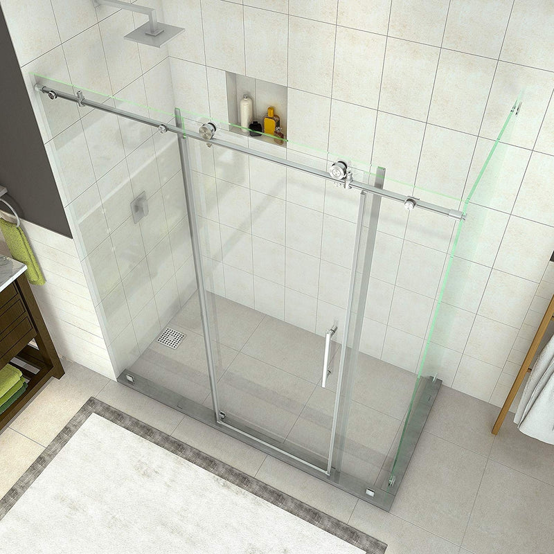 Aston Coraline 68 in. to 72 in. x 33.875 in. x 76 in. Frameless Sliding Shower Enclosure in Stainless Steel 2