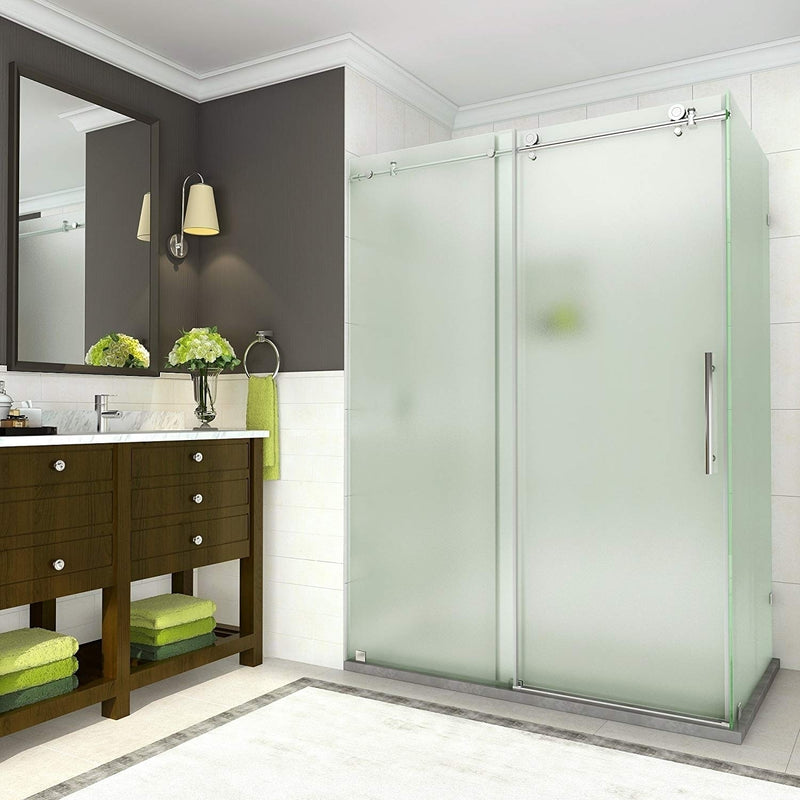 Aston Coraline 44 in. to 48 in. x 33.875 in. x 76 in. Frameless Sliding Shower Enclosure with Frosted Glass in Chrome 2