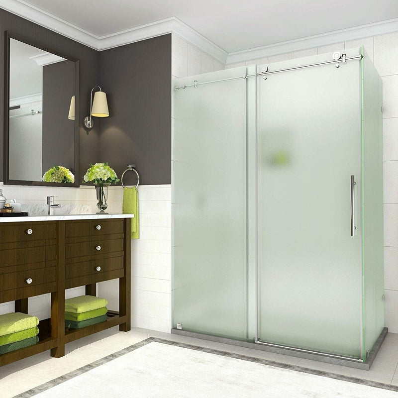 Aston Coraline 56 in. to 60 in. x 33.875 in. x 76 in. Frameless Sliding Shower Enclosure with Frosted Glass in Chrome