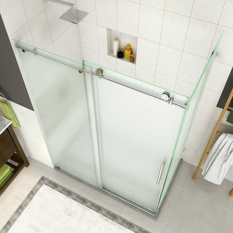 Aston Coraline 56 in. to 60 in. x 33.875 in. x 76 in. Frameless Sliding Shower Enclosure with Frosted Glass in Stainless Steel 4
