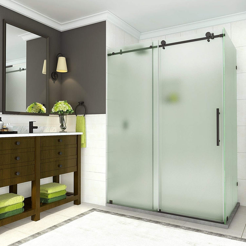 Aston Coraline 44 in. to 48 in. x 33.875 in. x 76 in. Frameless Sliding Shower Enclosure with Frosted Glass in Oil Rubbed Bronze 2