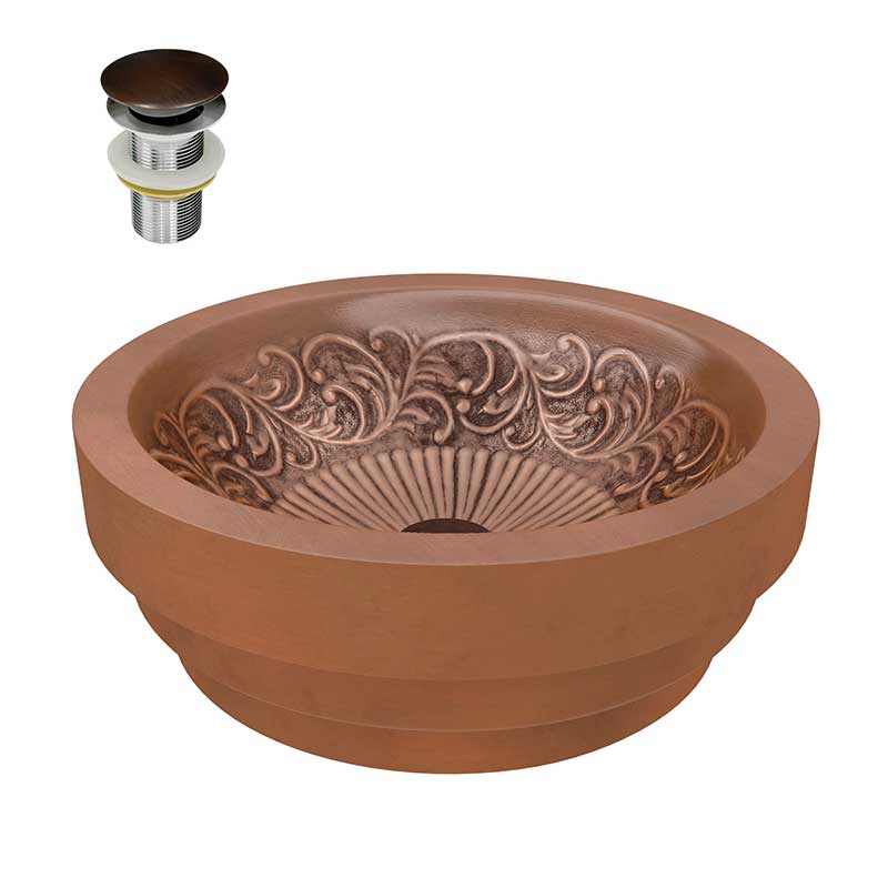 Anzzi Thessaly 17 in. Handmade Vessel Sink in Polished Antique Copper with Floral Design Interior BS-007
