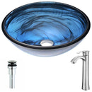 Anzzi Soave Series Deco-Glass Vessel Sink in Sapphire Wisp with Harmony Faucet in Brushed Nickel