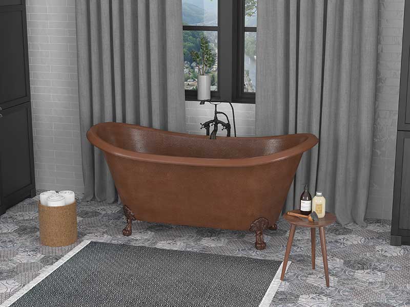 Anzzi Aeris 66 in. Handmade Copper Double Slipper Clawfoot Non-Whirlpool Bathtub in Hammered Antique Copper BT-013 2