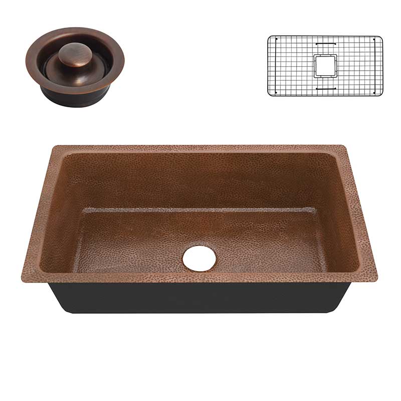 Anzzi Gilbert Drop-in Handmade Copper 31 in. 0-Hole Single Bowl Kitchen Sink in Hammered Antique Copper SK-031
