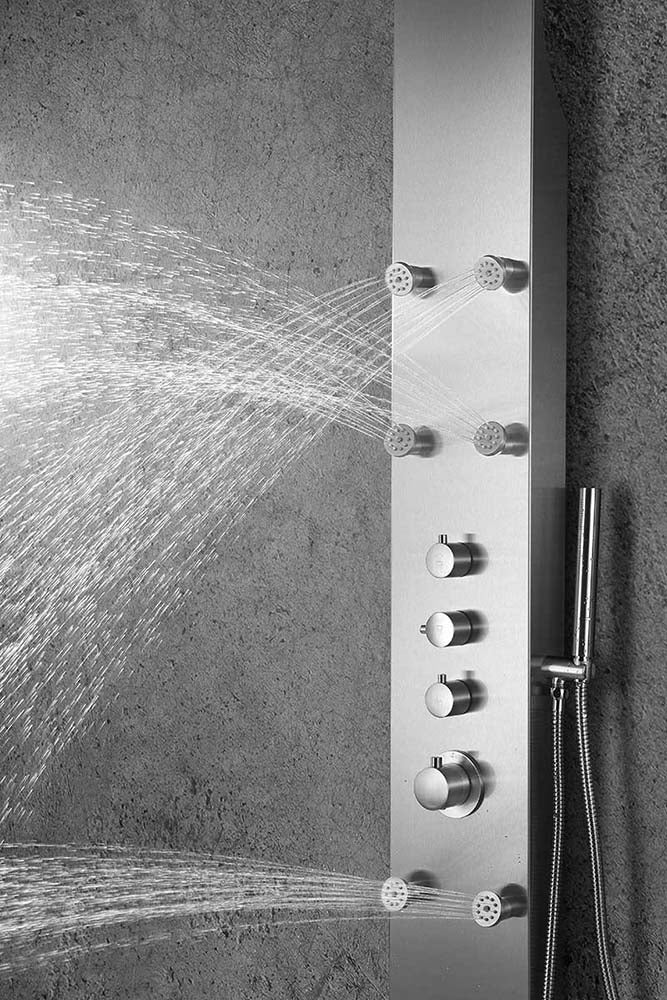 Anzzi Fontan 64 in. 6-Jetted Full Body Shower Panel with Heavy Rain Shower and Spray Wand in Brushed Steel SP-AZ026 9