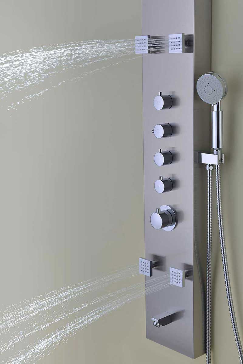 Anzzi Echo 63.5 in. 4-Jetted Full Body Shower Panel with Heavy Rain Shower and Spray Wand in Brushed Stainless Steel 10