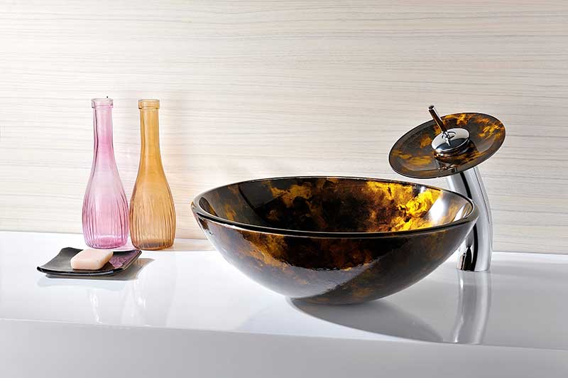 Anzzi Toa Series Deco-Glass Vessel Sink in Kindled Amber with Matching Chrome Waterfall Faucet LS-AZ8102 10