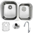 Anzzi MOORE Undermount Stainless Steel 32 in. Double Bowl Kitchen Sink and Faucet Set with Singer Faucet in Polished Chrome