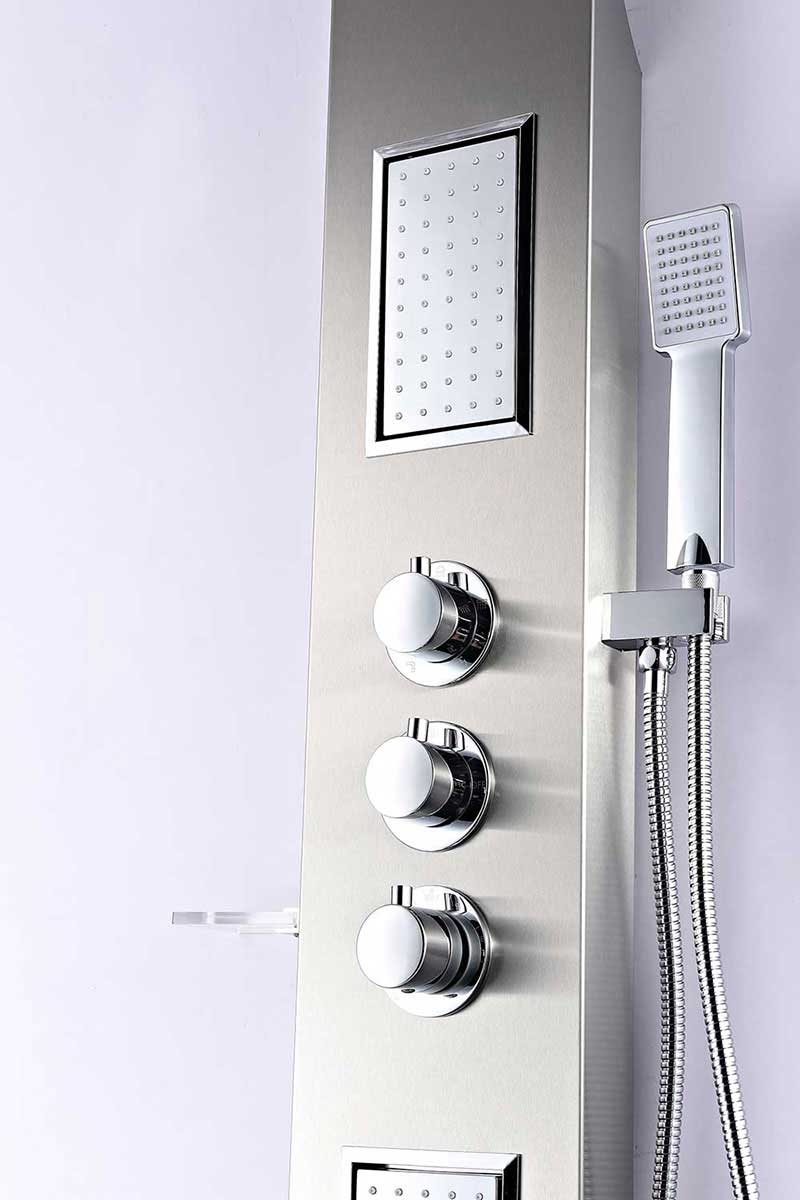 Anzzi FIELD Series 58 in. Full Body Shower Panel System with Heavy Rain Shower and Spray Wand in Brushed Steel 11