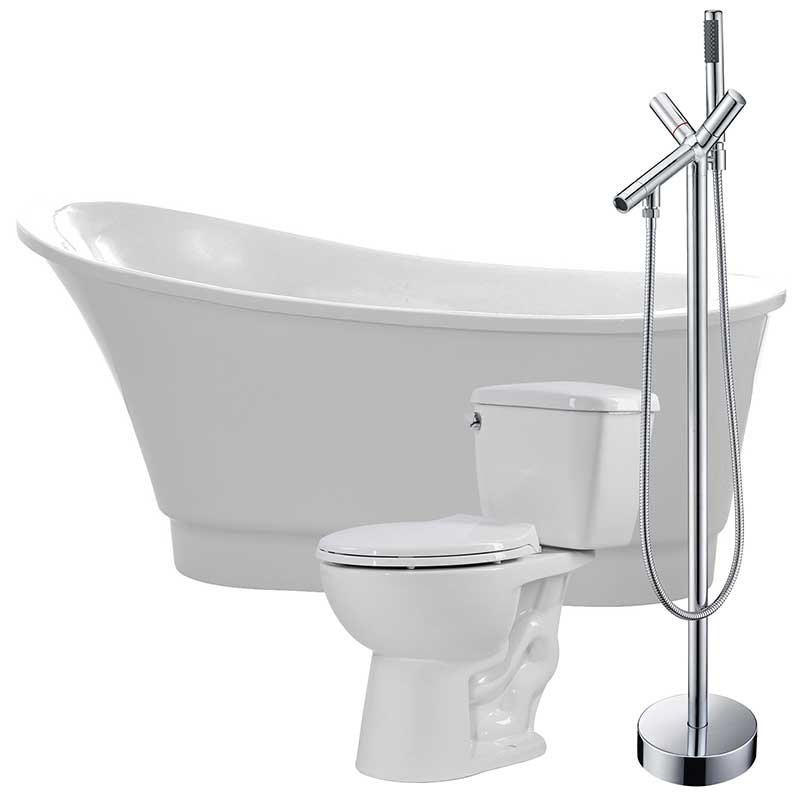 Anzzi Prima 67 in. Acrylic Soaking Bathtub with Havasu Faucet and Cavalier 1.28 GPF Toilet FTAZ095-42C-63