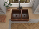 Anzzi Lamb Farmhouse Handmade Copper 33 in. 60/40 Double Bowl Kitchen Sink with Floral Design in Polished Antique Copper K-AZ249 4
