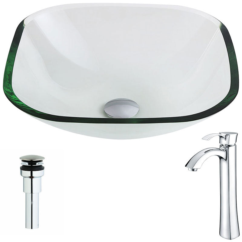 Anzzi Cadenza Series Deco-Glass Vessel Sink in Lustrous Clear with Harmony Faucet in Chrome