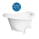 American Bath Factory Champagne Ascot 60" White AcraStone Tub & Drain , No Faucet Holes