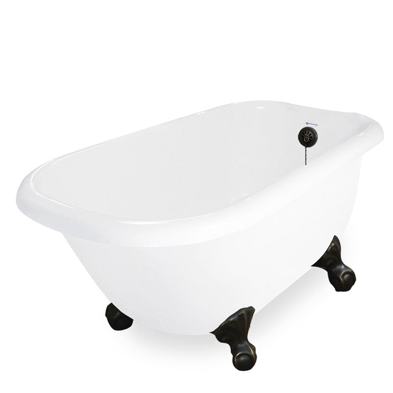 American Bath Factory Trinity 60" White AcraStone Tub & Drain, No Faucet Holes
