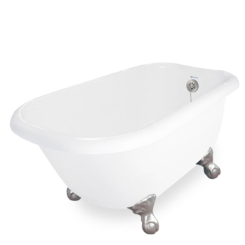 American Bath Factory Trinity 60" White AcraStone Tub & Drain, 7" Faucet Holes