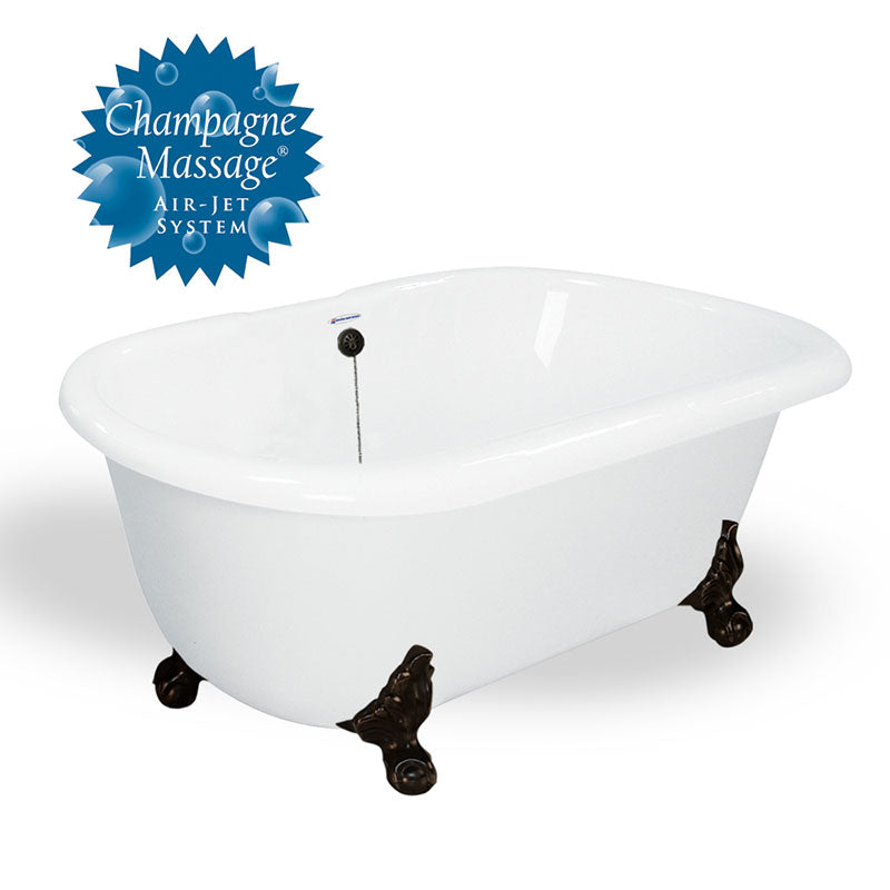American Bath Factory Melinda 60" White AcraStone Tub & Drain, No Faucet Holes