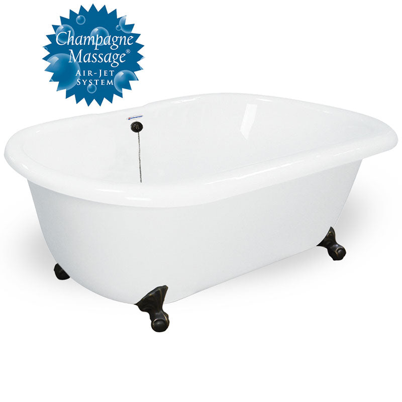 American Bath Factory Celine 70" White AcraStone Tub & Drain, No Faucet Holes