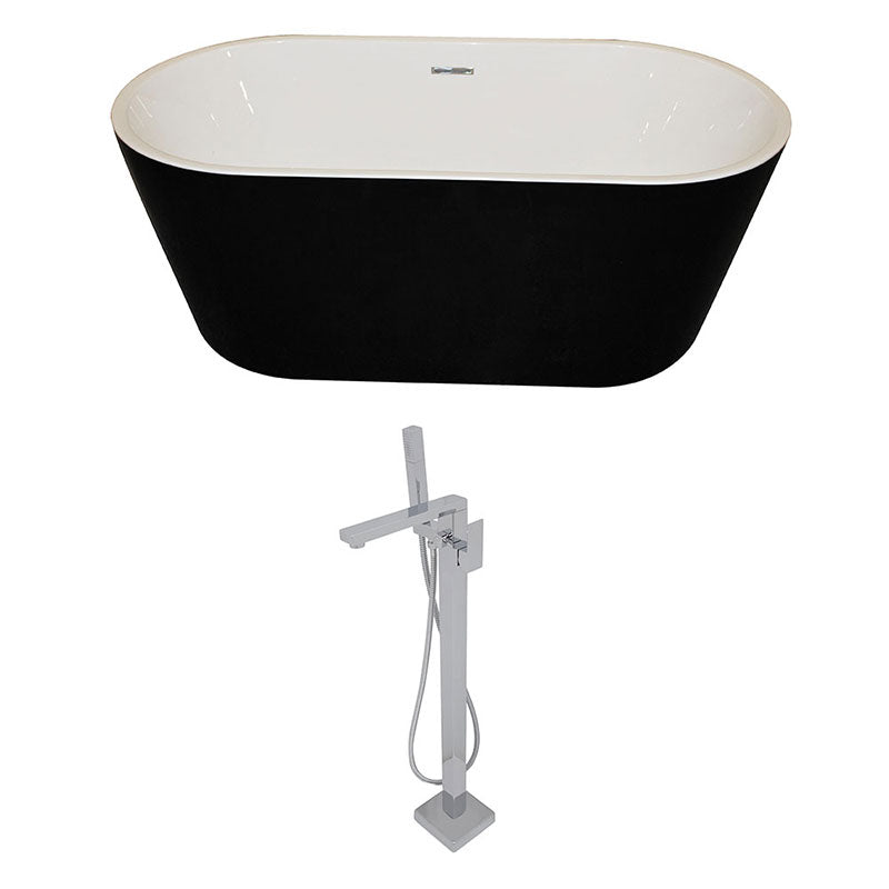 Anzzi Dualita 5.8 ft. Acrylic Freestanding Non-Whirlpool Bathtub in Black and Dawn Series Faucet in Chrome