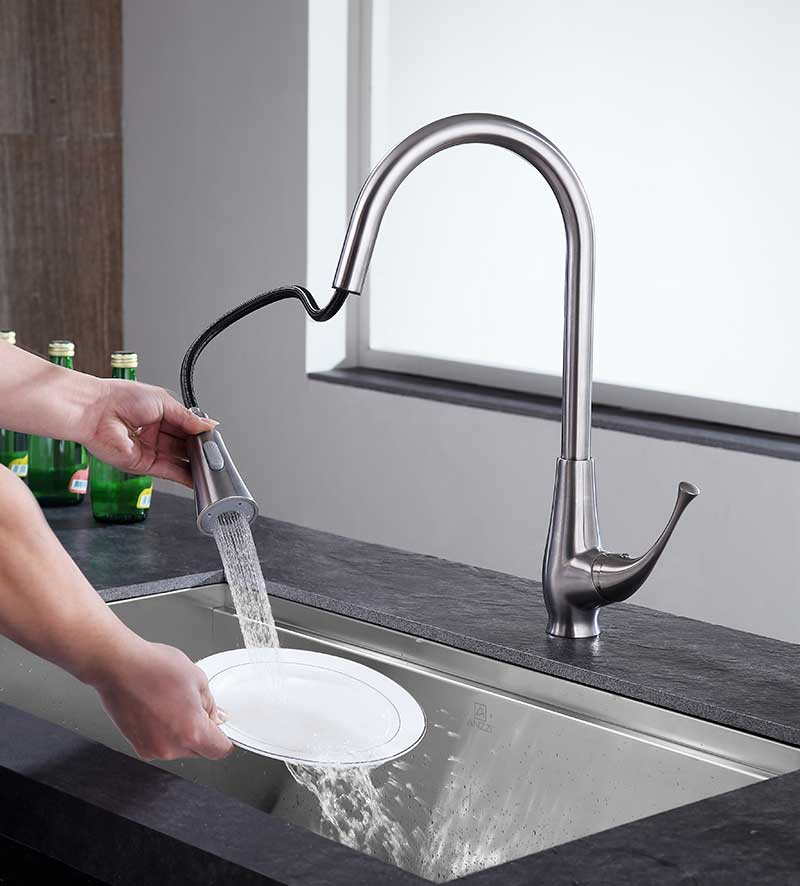 Anzzi Meadow Single-Handle Pull-Out Sprayer Kitchen Faucet in Brushed Nickel KF-AZ217BN 6