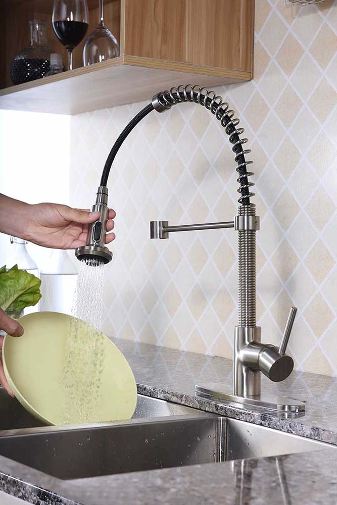 Anzzi Step Single Handle Pull-Down Sprayer Kitchen Faucet in Brushed Nickel KF-AZ194BN 6