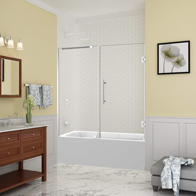 Aston Belmore 59.25 in. to 60.25 in. x 60 in. Frameless Hinged Tub Door in Chrome
