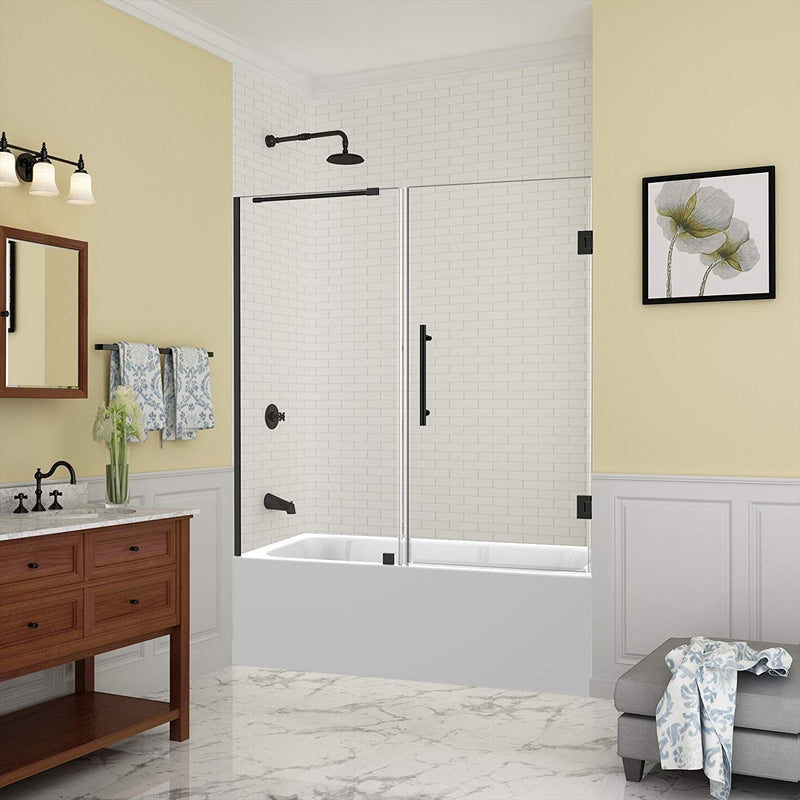 Aston Belmore 59.25 in. to 60.25 in. x 60 in. Frameless Hinged Tub Door in Oil Rubbed Bronze