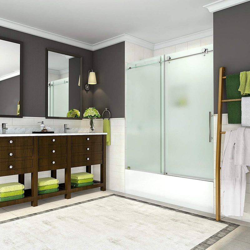 Aston Coraline 56 in. to 60 in. x 60 in. Frameless Sliding Tub Door with Frosted Glass in Chrome