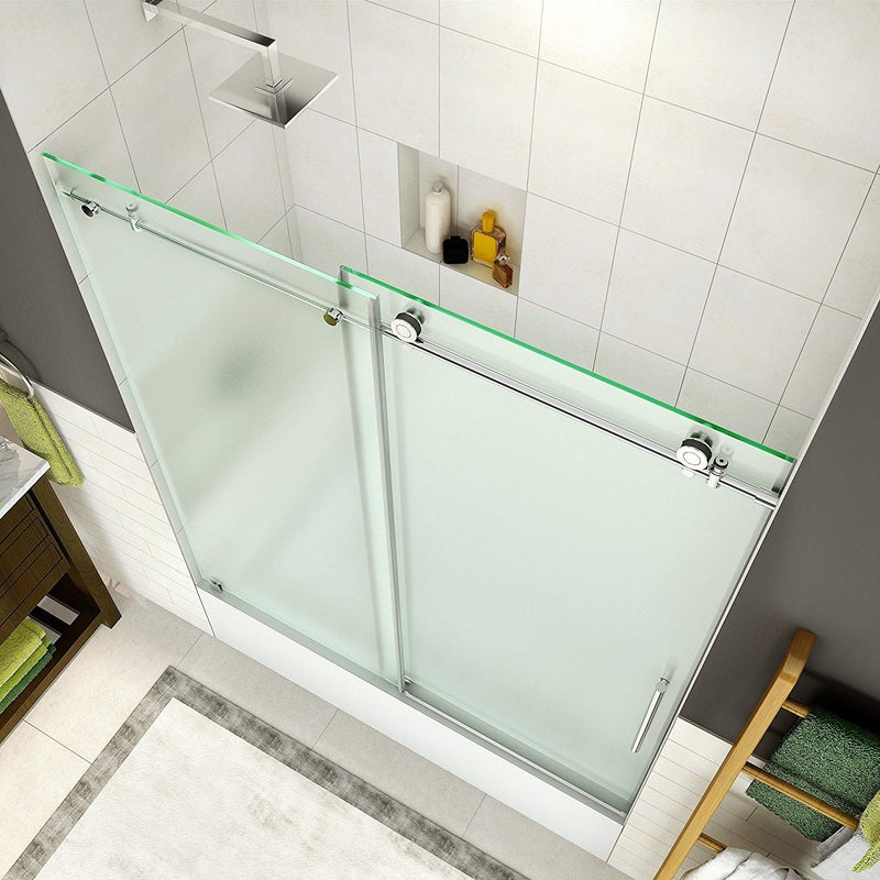 Aston Coraline 56 in. to 60 in. x 60 in. Frameless Sliding Tub Door with Frosted Glass in Chrome 2