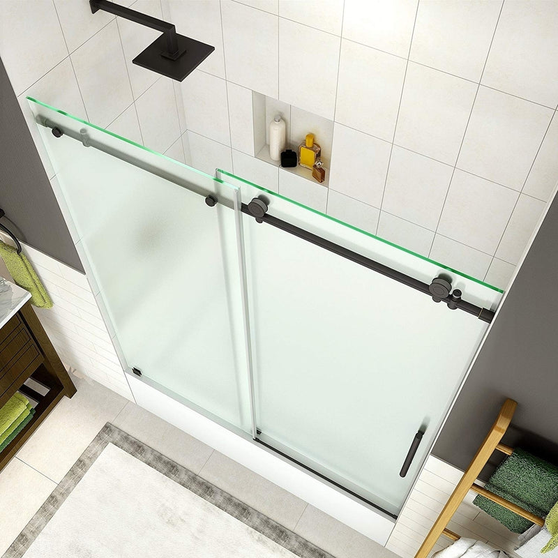 Aston Coraline 56 in. to 60 in. x 60 in. Frameless Sliding Tub Door with Frosted Glass in Oil Rubbed Bronze 2
