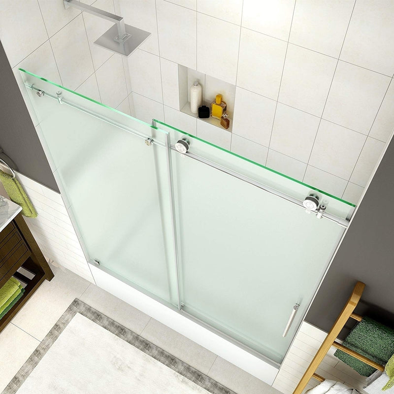 Aston Coraline 56 in. to 60 in. x 60 in. Frameless Sliding Tub Door with Frosted Glass in Stainless Steel 2
