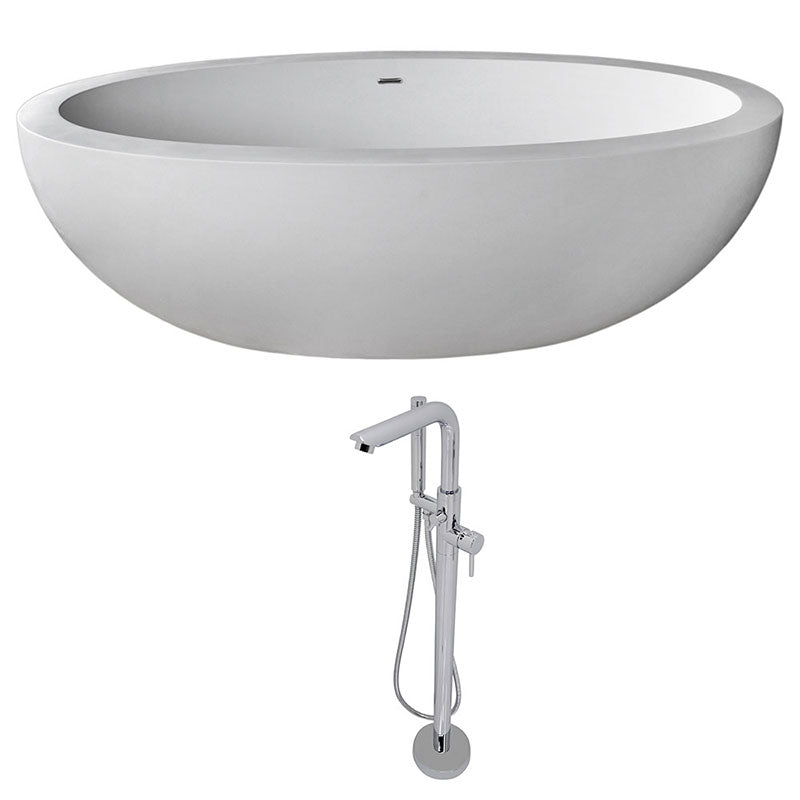 Anzzi Lusso 6.3 ft. Man-Made Stone Freestanding Non-Whirlpool Bathtub in Matte White and Sens Series Faucet in Chrome