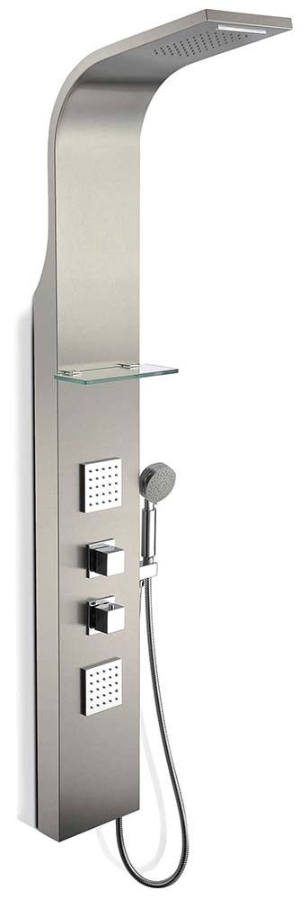 Anzzi Niagara 64 in. 2-Jetted Shower Panel with Heavy Rain Shower and Spray Wand in Brushed Steel SP-AZ023