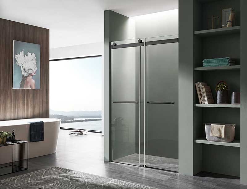 Anzzi Kahn Series 48 in. x 76 in. Frameless Sliding Shower Door with Horizontal Handle in Matte Black SD-FRLS05801MB 2