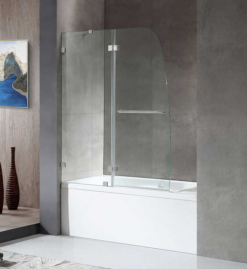 Anzzi Pacific Series 48 in. by 58 in. Frameless Hinged Tub Door in Brushed Nickel SD-AZ8076-01BN