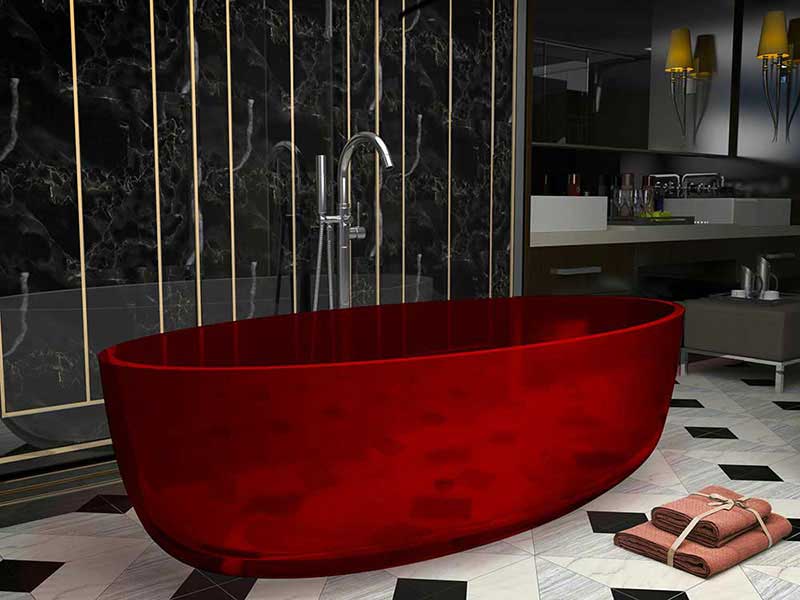 Opal 67 in. One Piece Anzzi Stone Freestanding Bathtub in Translucent Deep Red 2