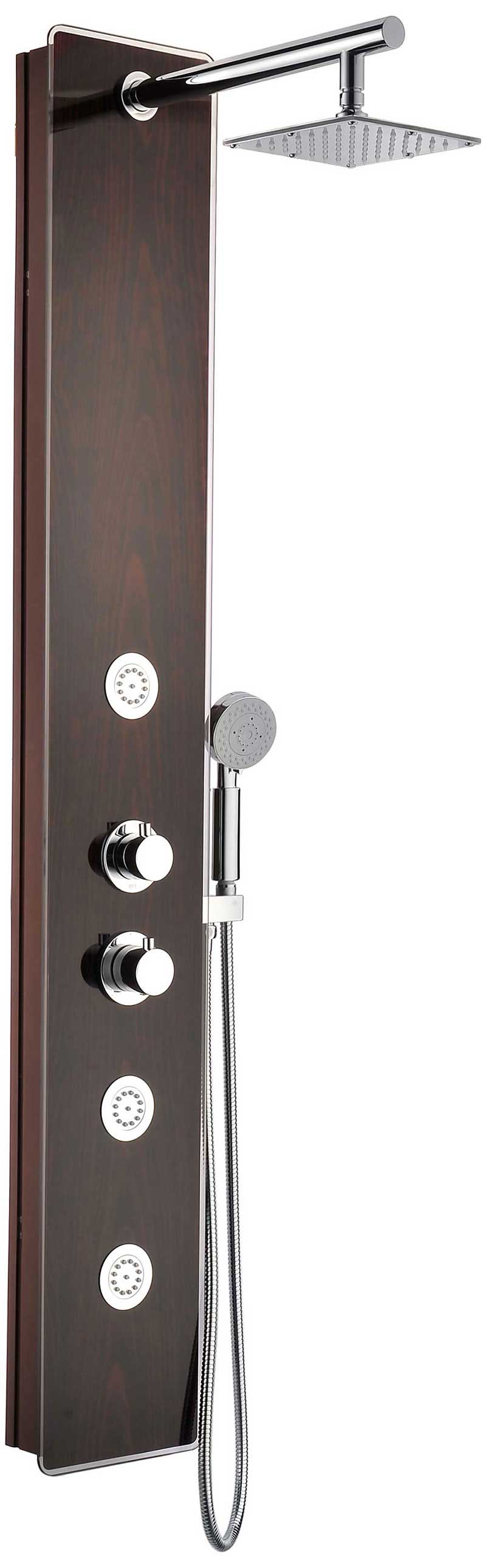 Anzzi Pure 59 in. 3-Jetted Full Body Shower Panel with Heavy Rain Shower and Spray Wand in Mahogany Style Deco-Glass