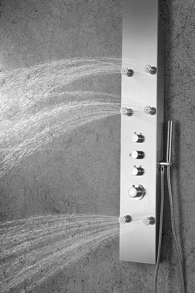 Anzzi Fontan 64 in. 6-Jetted Full Body Shower Panel with Heavy Rain Shower and Spray Wand in Brushed Steel SP-AZ026 10